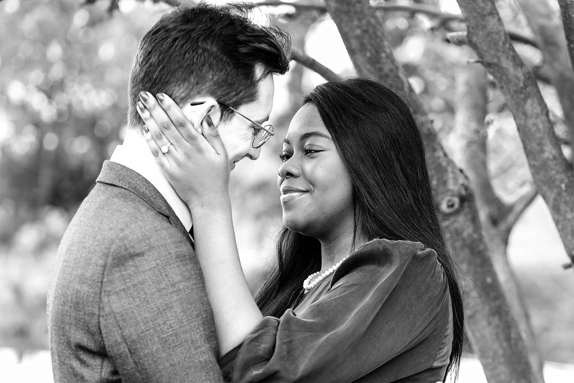 couple in black an white having their engagement shoot at dyrham park