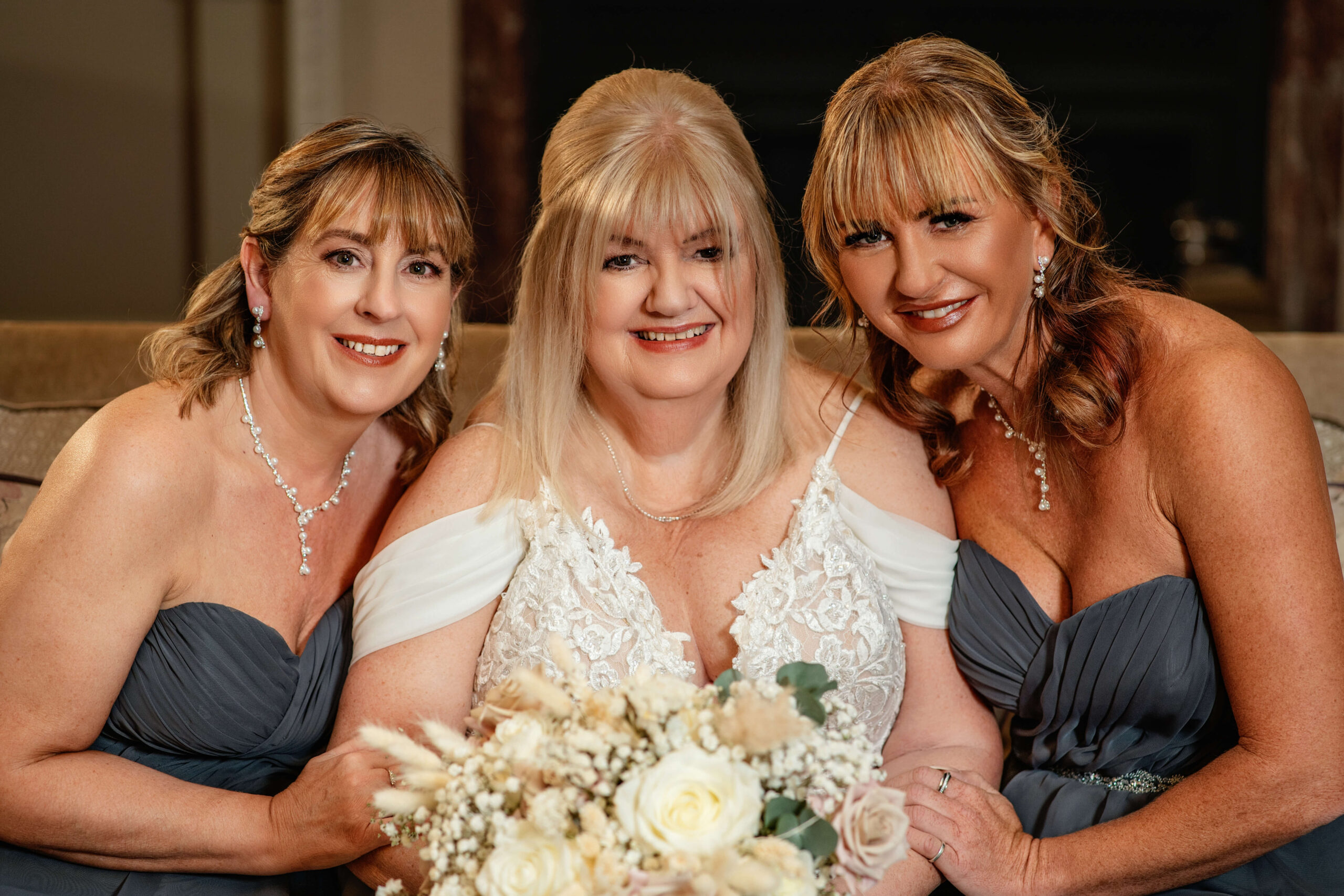 down hall wedding - bride and her bridesmaids 