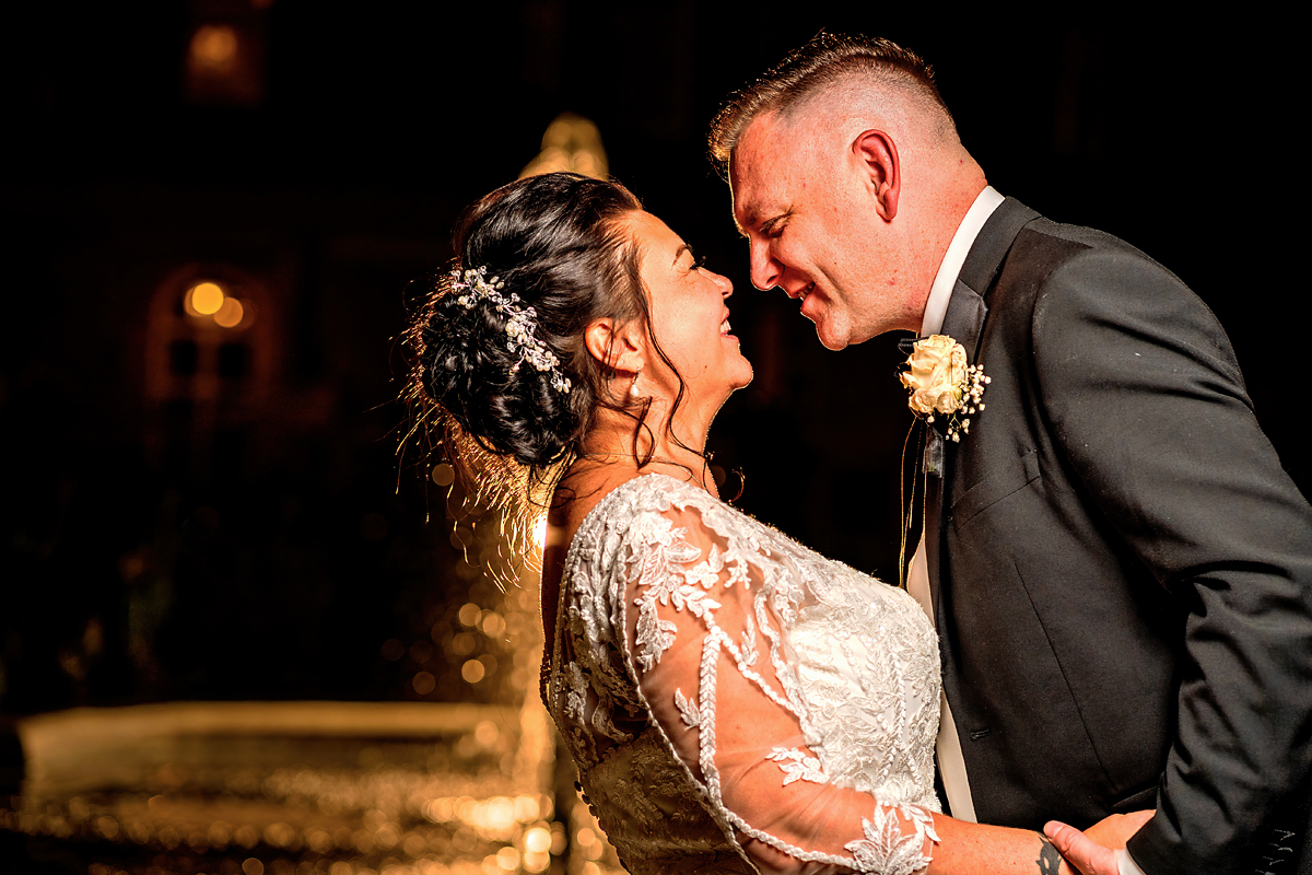 wedding day timeline - bride and groom at night