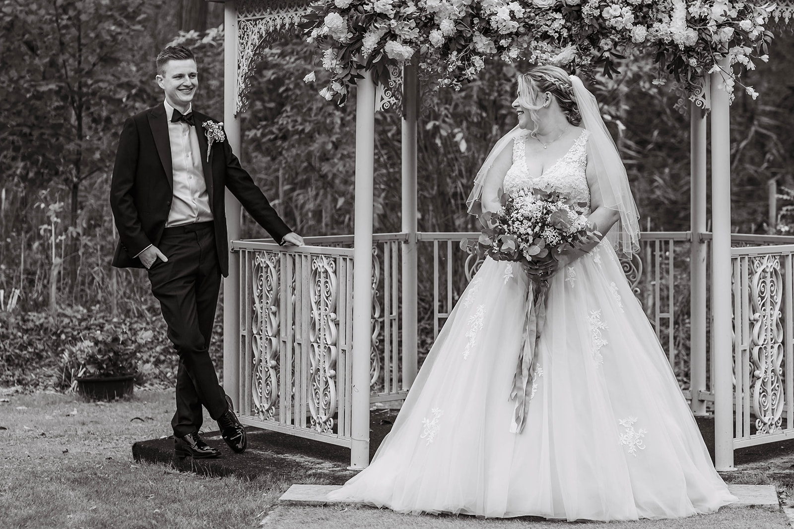 first look by the bride and groom at a wedding in hertfordshire