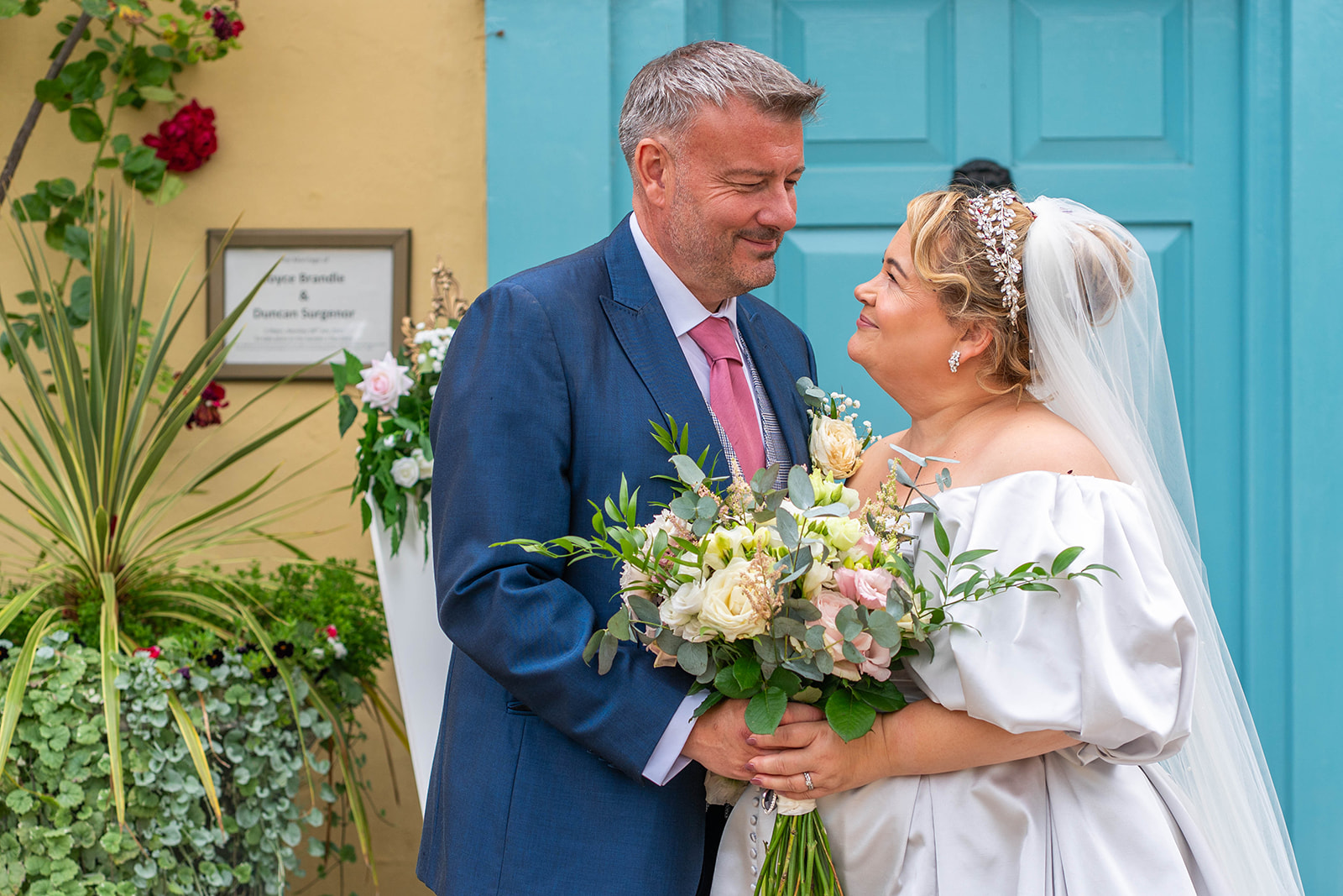 first look by bride & groom at south farm