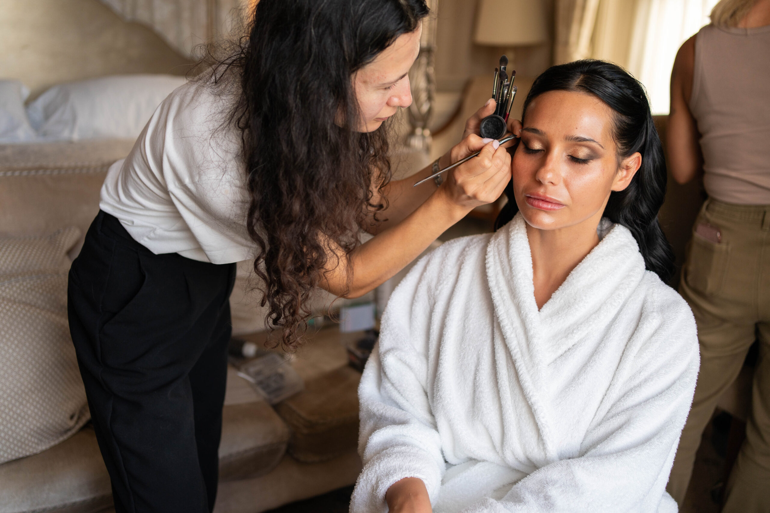 bride getting ready at down hal hotel, essex