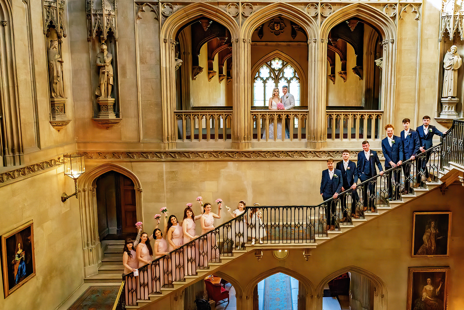 ashridge house - wedding party on the stairs