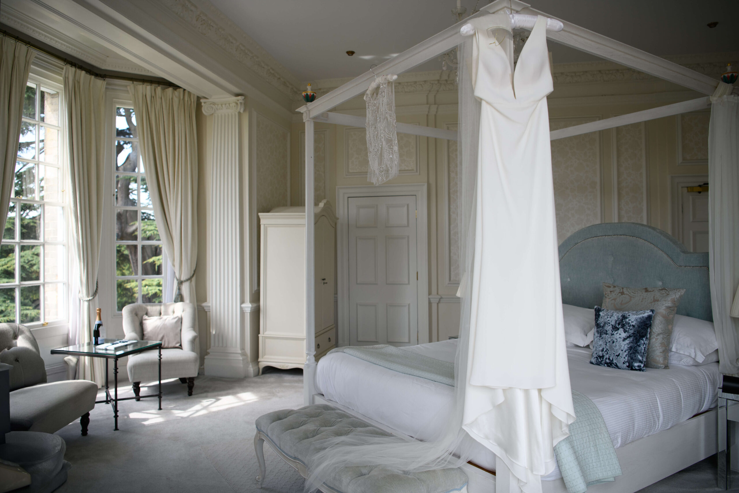 hedsor house bridal suite showing the wedding dress